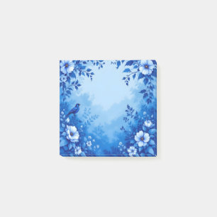 Toile de Jouy Blaue Blumen und blauer Vogel Post-it Klebezettel