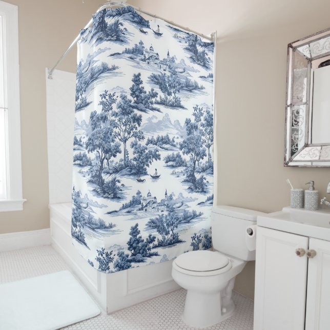 Toile de jouy, blaue China, Porzellan, blaue Weide Duschvorhang (Beispiel)