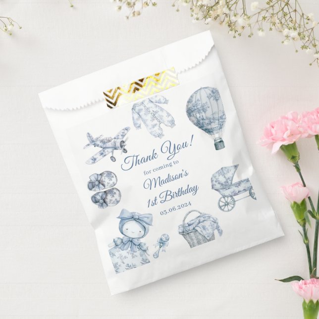 Toile De Jouy Blaue Geburtstagsfeier  Geschenktütchen (Versiegelt)