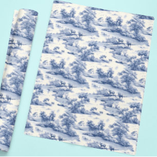 Toile De Jouy Blaue Ristorante della Carrà Geschenkpapier