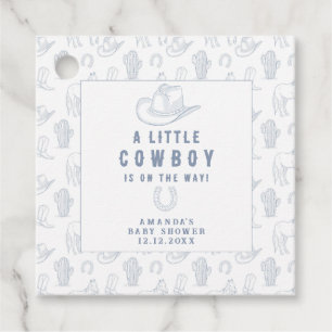 Toile de Jouy Blaues Cowboy-Western-Baby-Shower Geschenkanhänger