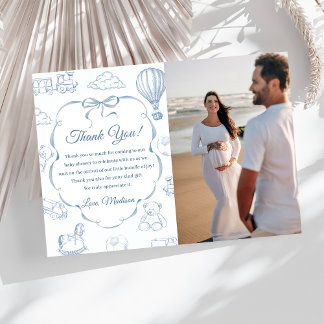 Toile De Jouy Blue Bow Baby Shower Thank You Card  Einladung