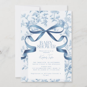 Toile De Jouy Blue Bow Babydusche Einladung