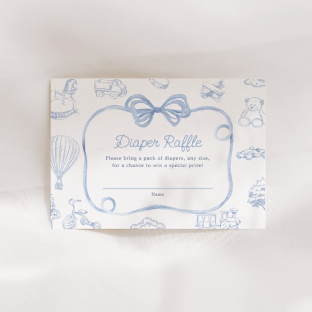 Toile de Jouy Blue Bow Chinoiserie Diaper Raffle Begleitkarte (Von Creator hochgeladen)