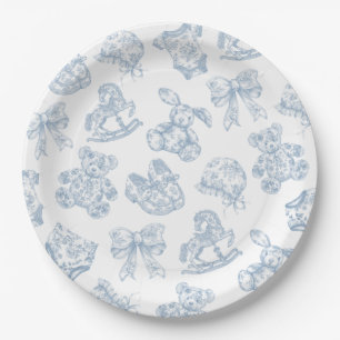 Toile de Jouy Blue Bow Paper Plate Pappteller