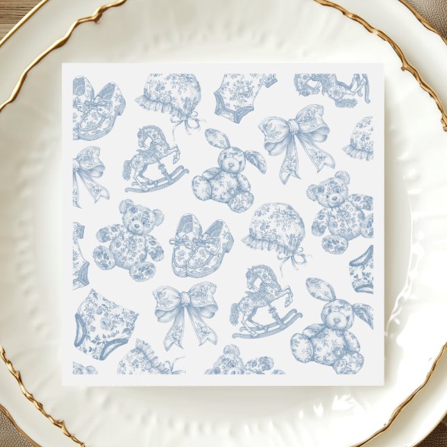 Toile de Jouy Blue Bow Paper Plate Serviette (Von Creator hochgeladen)