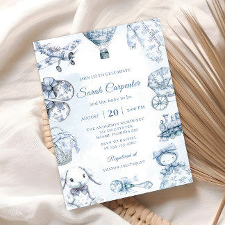 Toile De Jouy Blue Boy Baby Shower Party Einladung