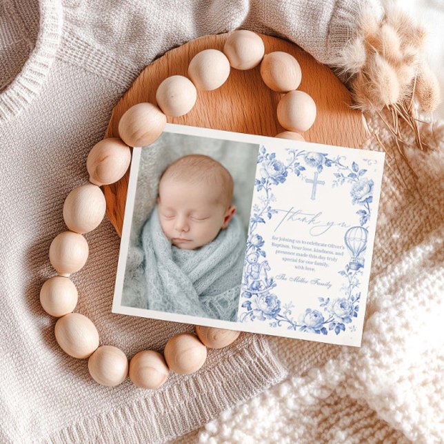 Toile De Jouy Blue Boy Baptism Thank You Card Dankeskarte (Von Creator hochgeladen)