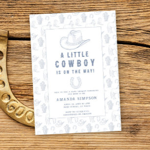 Toile de Jouy Blue Cowboy Western Babydusche Einladung