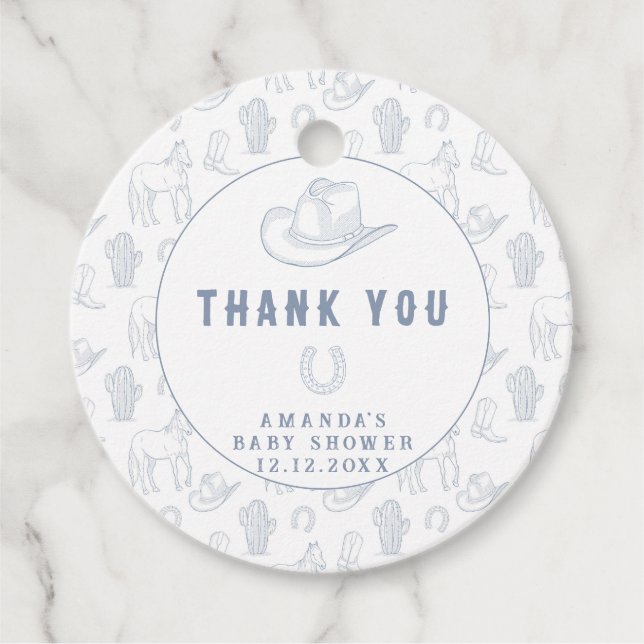 Toile de Jouy Blue Cowboy Western DANK Geschenkanhänger (Vorderseite)