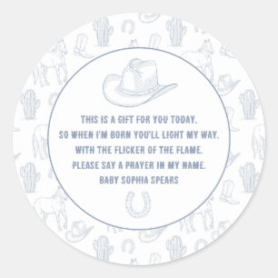 Toile de Jouy Blue Cowboy Western Prayer Baby Runder Aufkleber
