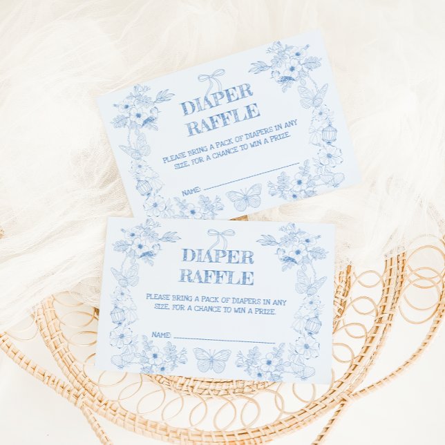 Toile De Jouy Blue Floral Boy Diaper Raffle Begleitkarte (Von Creator hochgeladen)
