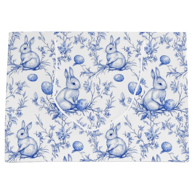 Toile De Jouy Blue Oaster Bunny Große Geschenktüte (Vorderseite)