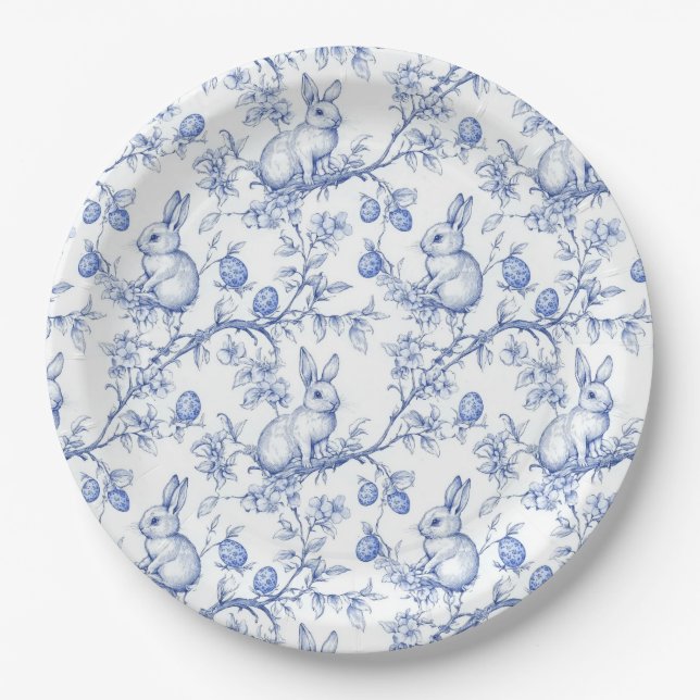 Toile De Jouy Blue Oaster Bunny Pappteller (Vorderseite)
