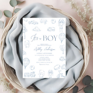 Toile De Jouy Blue Vintag Baby Dusche Einladung