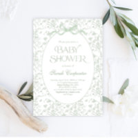 Toile De Jouy Bow Baby Shower Einladung