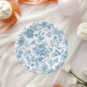 Toile-de-jouy Chinoiserien Blaues Blumenmuster Pappteller