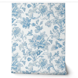Toile-de-jouy Chinoiserien Blaues Blumenmuster Tapete