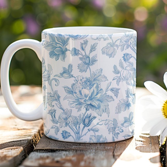 Toile-de-jouy Chinoiseries Blue Floral Pattern Kaffeetasse (Von Creator hochgeladen)
