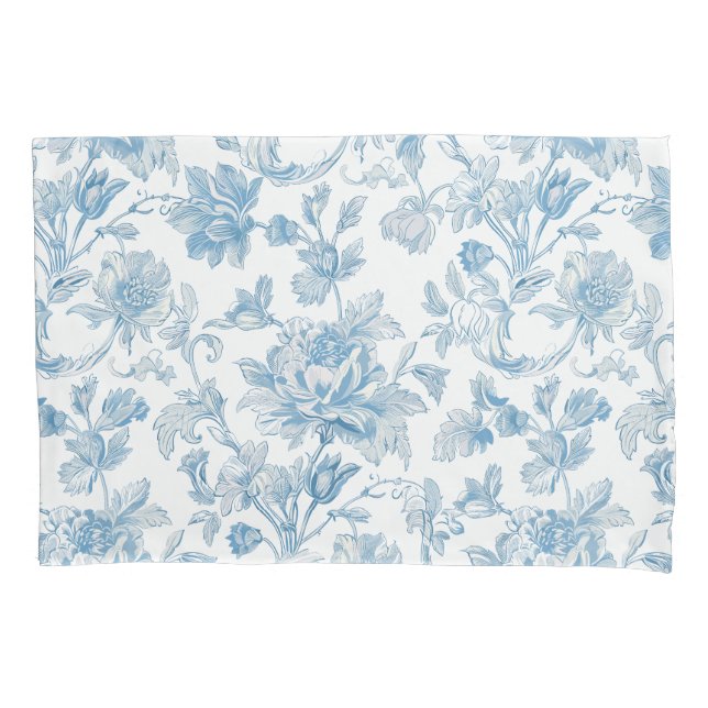Toile-de-jouy Chinoiseries Blue Floral Pattern Kissenbezug (Vorderseite)
