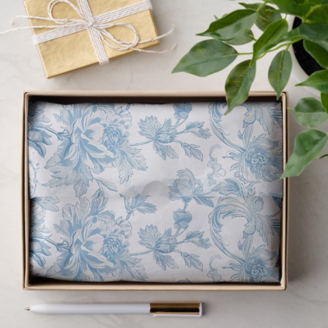 Toile-de-jouy Chinoiseries Blue Floral Pattern Seidenpapier (Geschenk)