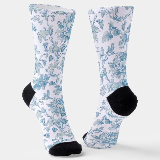 Toile-de-jouy Chinoiseries Blue Floral Pattern Socken (Gewinkelt)