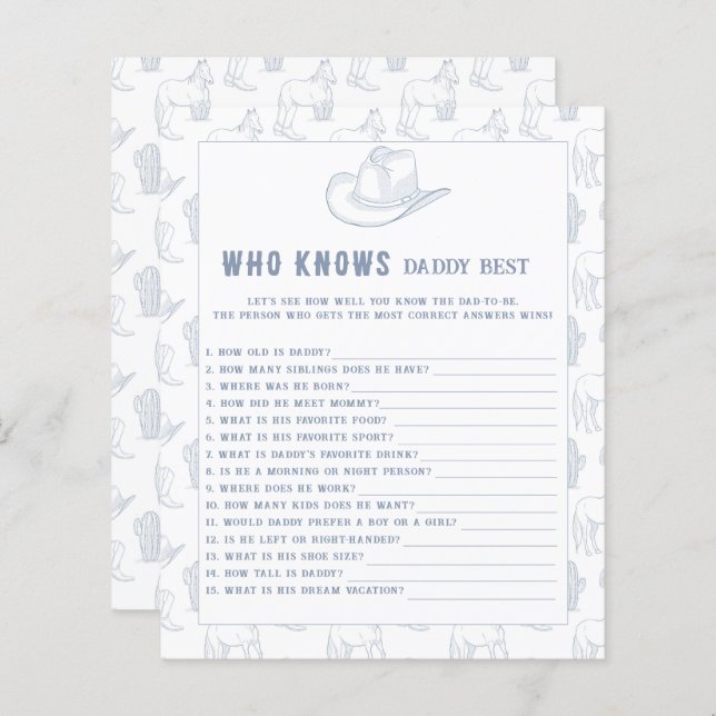 Toile de jouy Cowboy - Wer kennt Daddy best game (Vorne/Hinten)