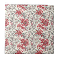 Toile de Jouy Deep Red und subtile Grau Floral