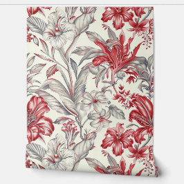 Toile de Jouy Deep Red und subtile Grau Floral Tapete