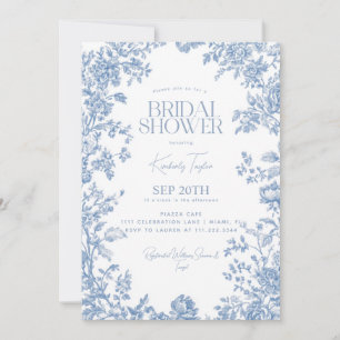 Toile De Jouy Dusty Blue Floral Brautparty Einladung