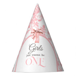 Toile de Jouy Girl Pink Bow First 1st Birthday Partyhütchen