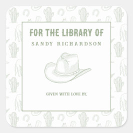 Toile de Jouy Green Cowboy - Für die Bibliothek Quadratischer Aufkleber