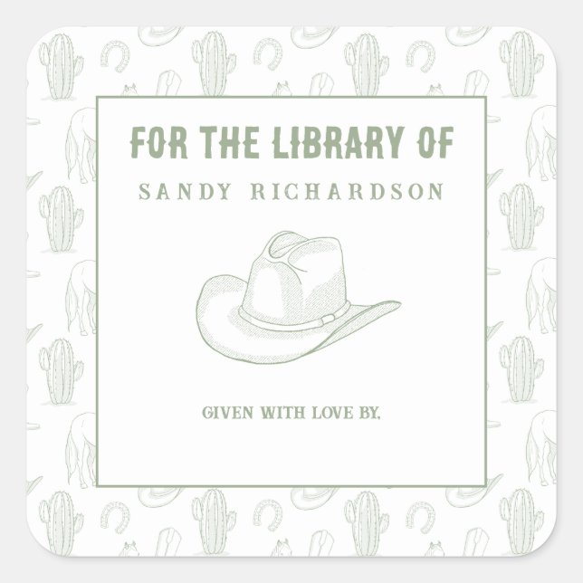 Toile de Jouy Green Cowboy - Für die Bibliothek Quadratischer Aufkleber (Vorderseite)