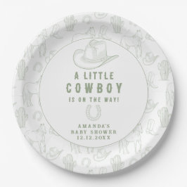 Toile de Jouy Green Cowboy Western Babydusche Pappteller