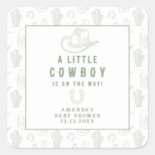 Toile de Jouy Green Cowboy Western Babydusche Quadratischer Aufkleber