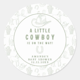 Toile de Jouy Green Cowboy Western Babydusche Runder Aufkleber