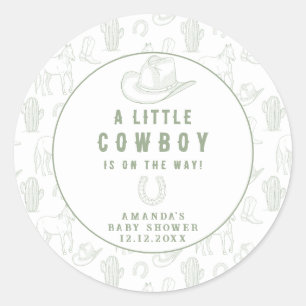 Toile de Jouy Green Cowboy Western Babydusche Runder Aufkleber