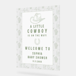 Toile De Jouy Grüne Cowboy-Baby-Party-Einladung Acrylschild