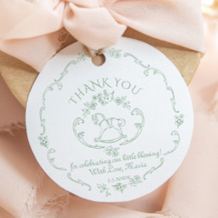 Toile de Jouy Hellgrünes Schaukelpferd Baby Shower Geschenkanhänger