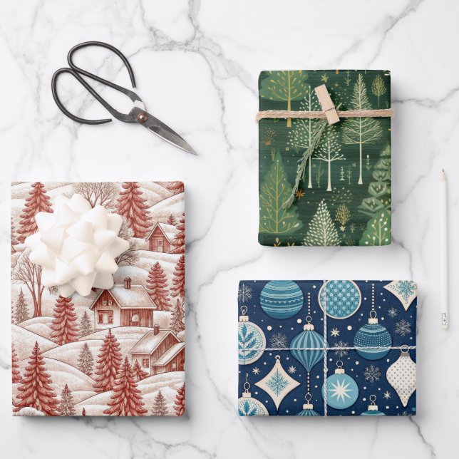 Toile de Jouy Holiday Patterns Geschenkpapier Set (Vorderseite)