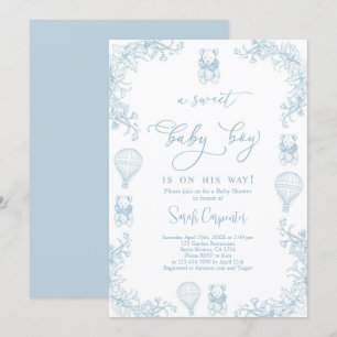 Toile De Jouy Hot Air Balloon Baby Shower Boy Einladung