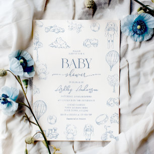 Toile De Jouy Kinderzimmer-Baby-Party mit Schleife Einladung