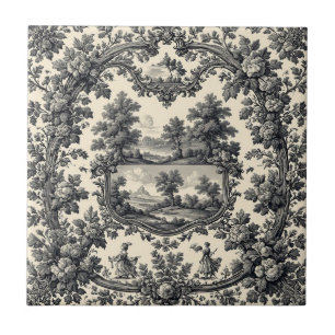 Toile De Jouy Landschaft Florales Motiv Monochrom  Fliese
