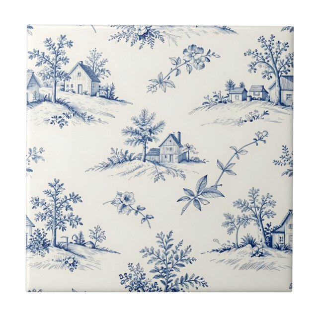 Toile de Jouy Landschaft Nahtloses Muster Fliese (Vorderseite)