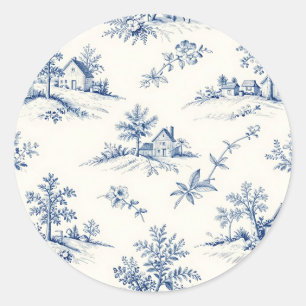 Toile de Jouy Landschaft Nahtloses Muster Runder Aufkleber