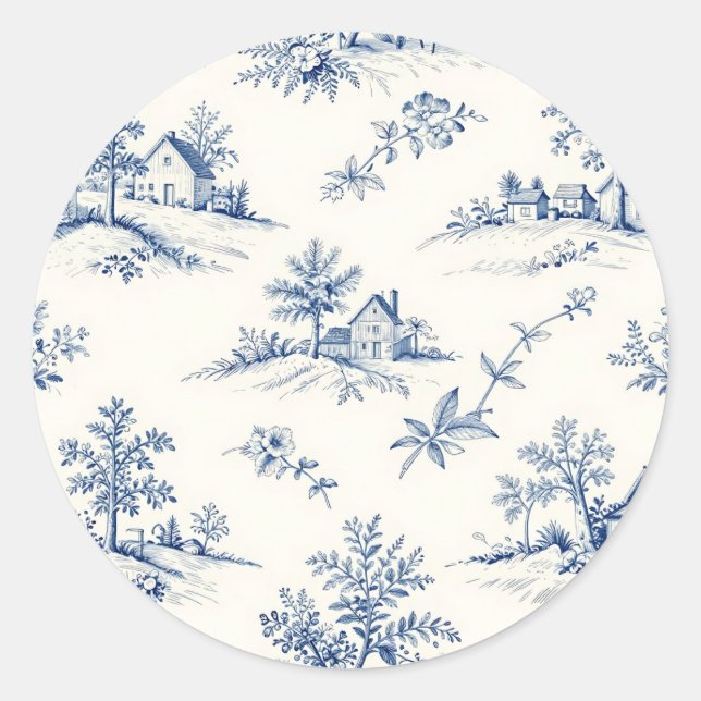 Toile de Jouy Landschaft Nahtloses Muster Runder Aufkleber (Vorderseite)