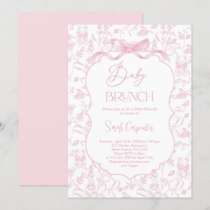Toile De Jouy Mädchen-Baby-Party-Brunch mit Schlei Einladung