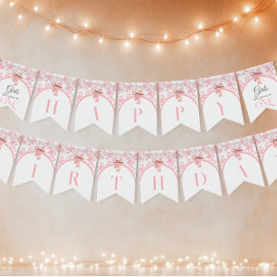 Toile de Jouy Mädchen rosa Schleife erster 1. Gebu Wimpelkette