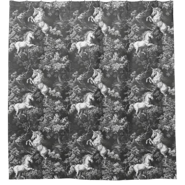 Toile De Jouy Monochrome Unicorns Duschvorhang (Vorderseite)