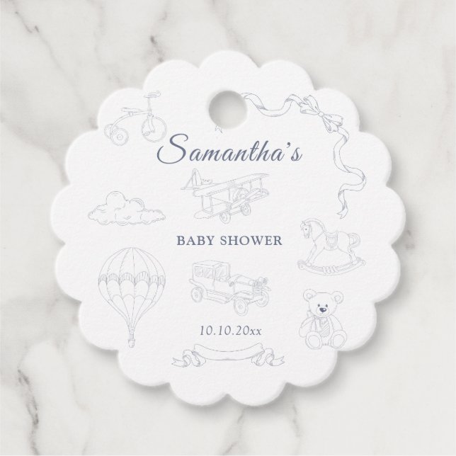 Toile de Jouy Nursery Baby Shower Geschenkanhänger (Vorderseite)